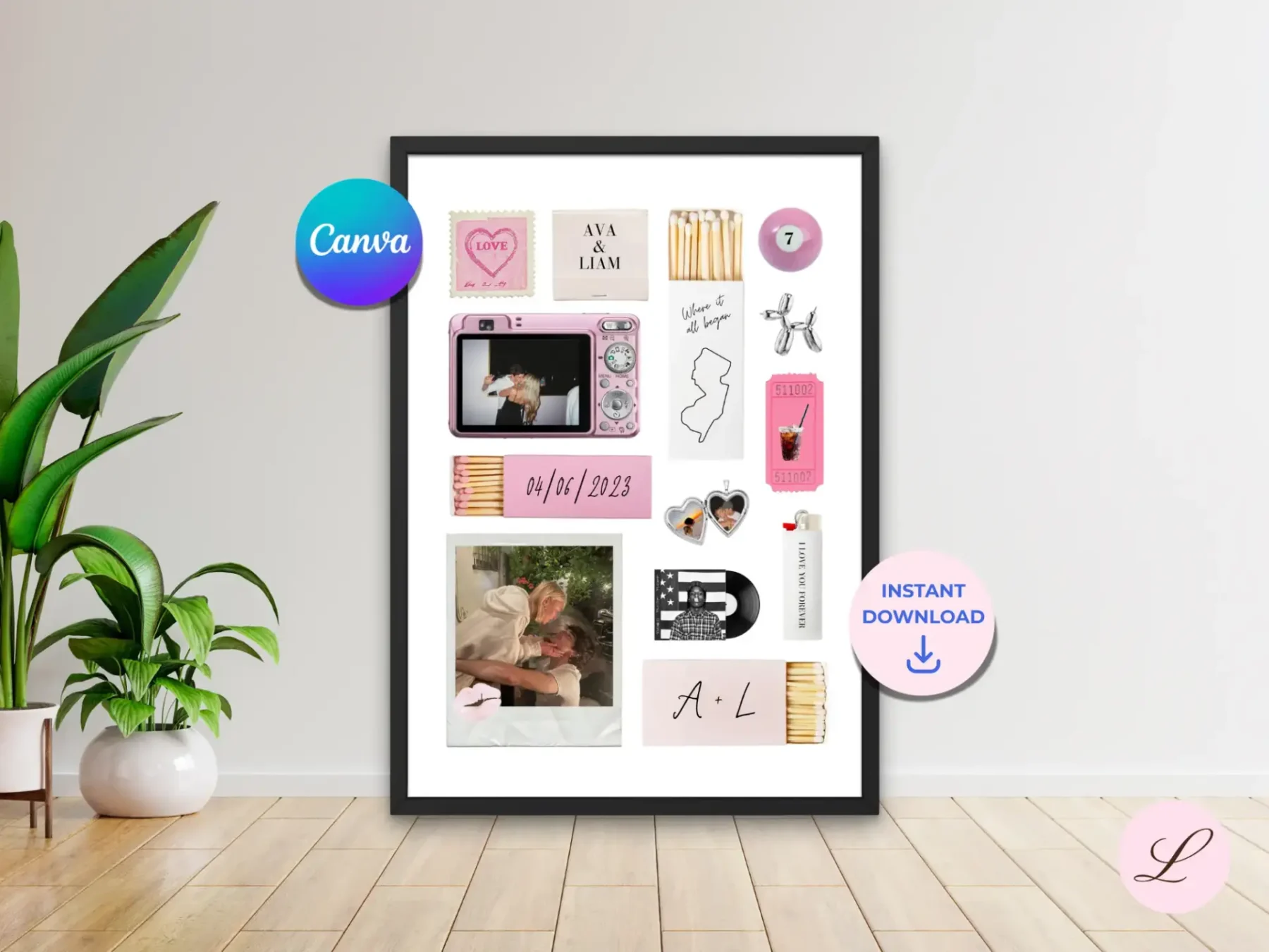 Rosé Romance Matchbook Template | Printable & Editable Canva Design | Instant Download Gift