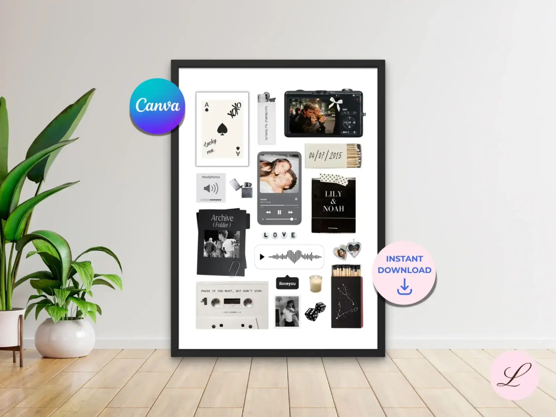 Monochrome Love Matchbook Template | Printable & Editable Canva Design | Instant Download Gift