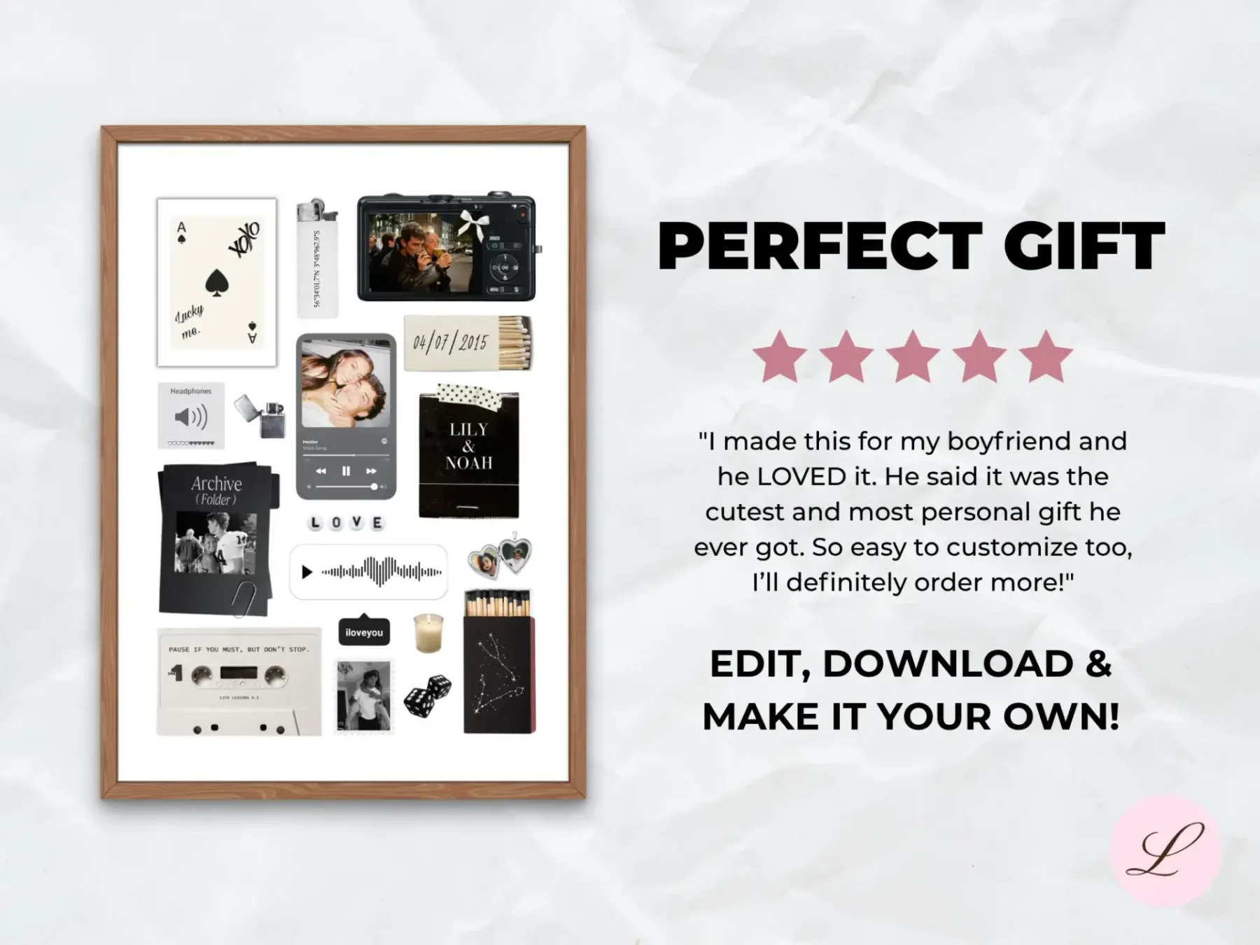 Monochrome Love Matchbook Template | Printable & Editable Canva Design | Instant Download Gift - Image 3