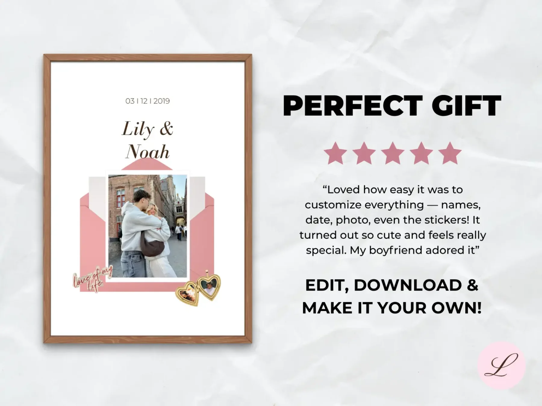 Couple Poster Template | Editable Canva Wall Art | Printable & Personalized Digital Download Gift - Image 3
