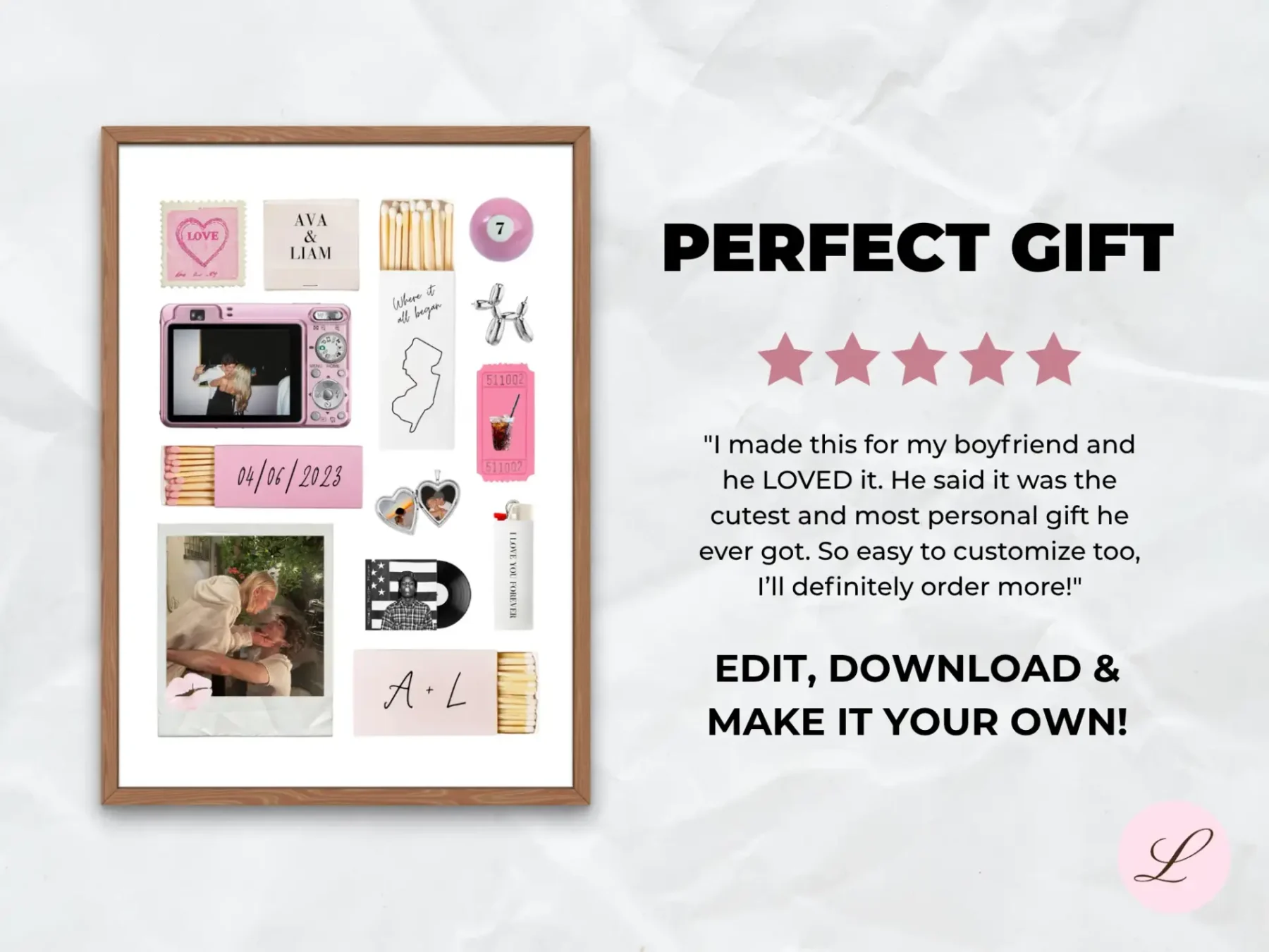 Rosé Romance Matchbook Template | Printable & Editable Canva Design | Instant Download Gift - Image 3